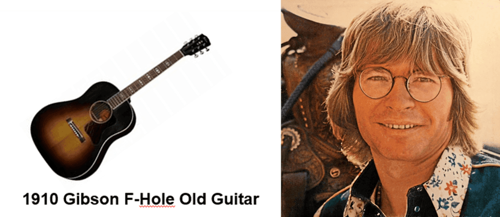 1910 Gibson F Hole y Joh Denver - imágen Gibson