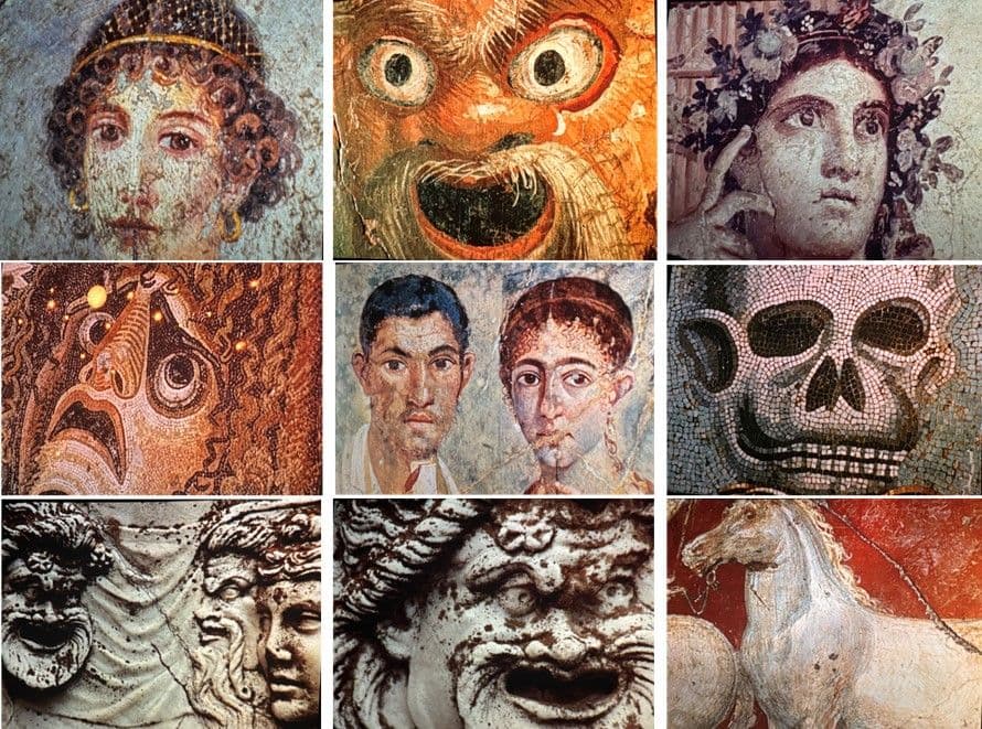 Imágenes de mosaicos en las ruinas de Pompeya