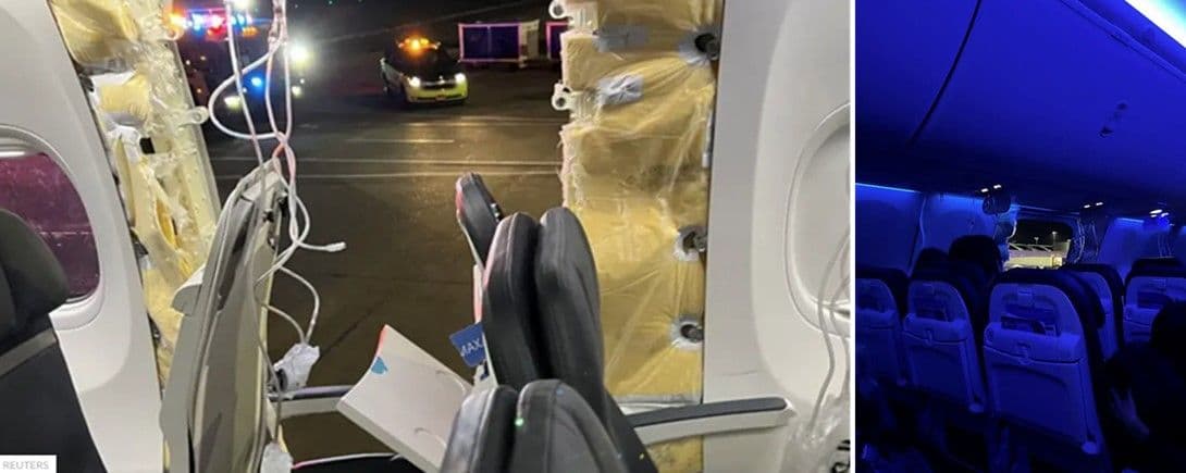 Interior sección desprendida Boeing 737 Max 9 - Imágenes agencia Reuters
