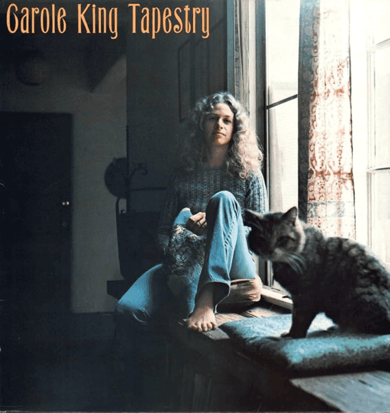 Portada de Tapestry , Carole King con su gato Telémaco