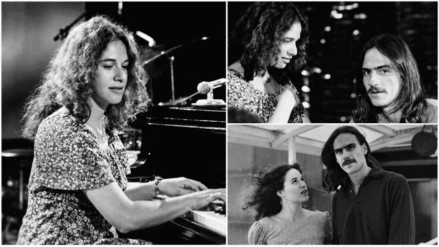 Carole King y James Taylor en diferentes momentos a comienzos de los años 70